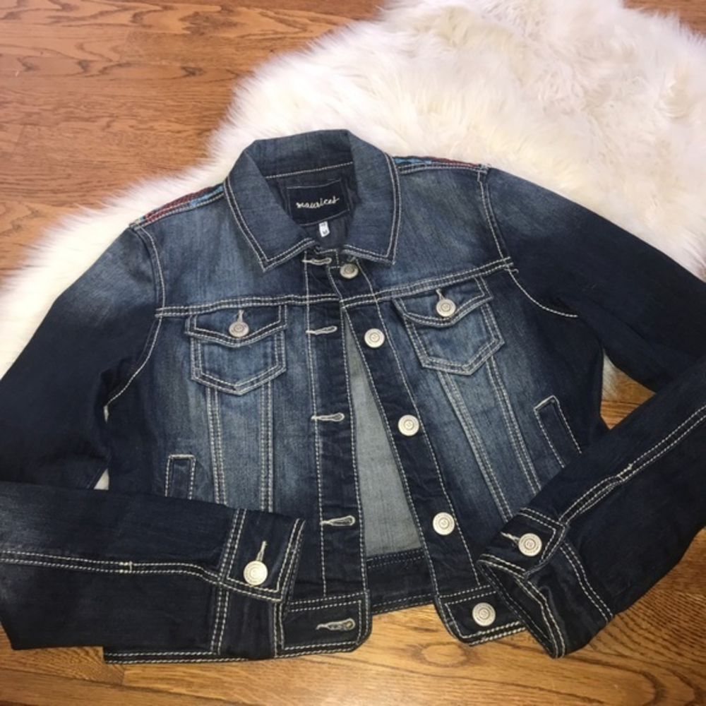 Maurice’s denim jean jacket embroidered back M